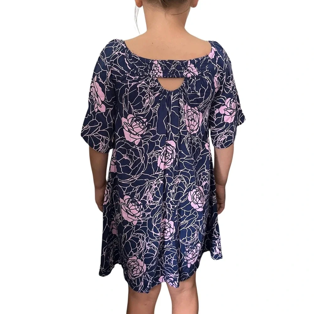 Living Hula Girls Dress Size 10 Floral Print On or Off Shoulder Pockets - Picture 3 of 7